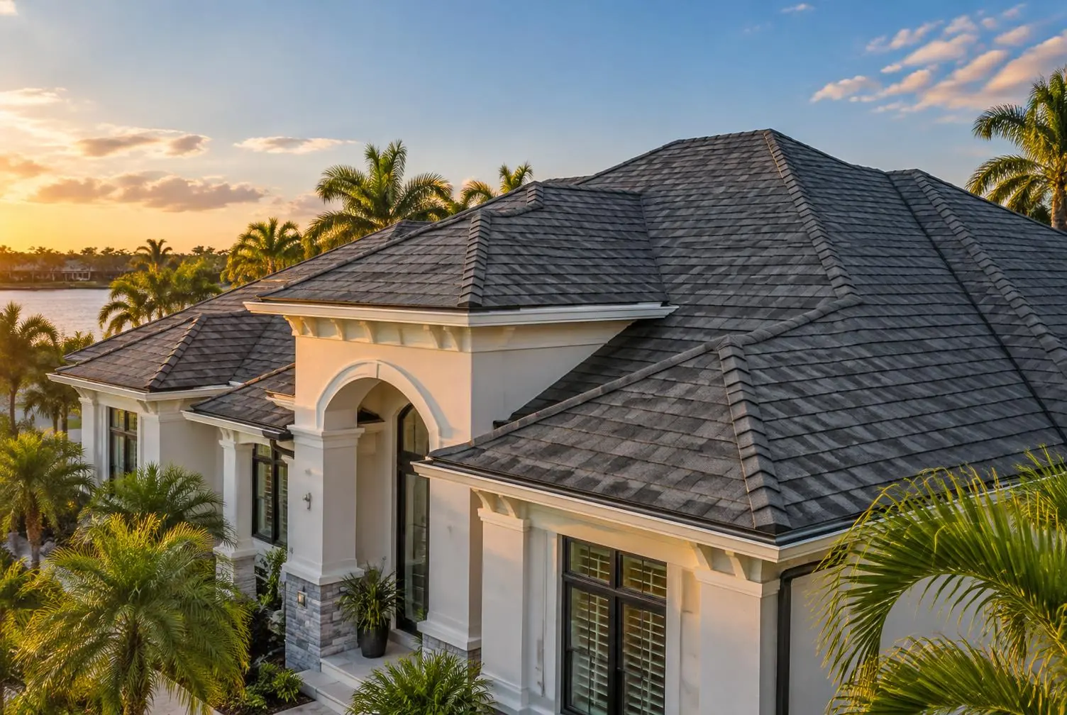 Dimensional designer shingle roof with a slate-like profile