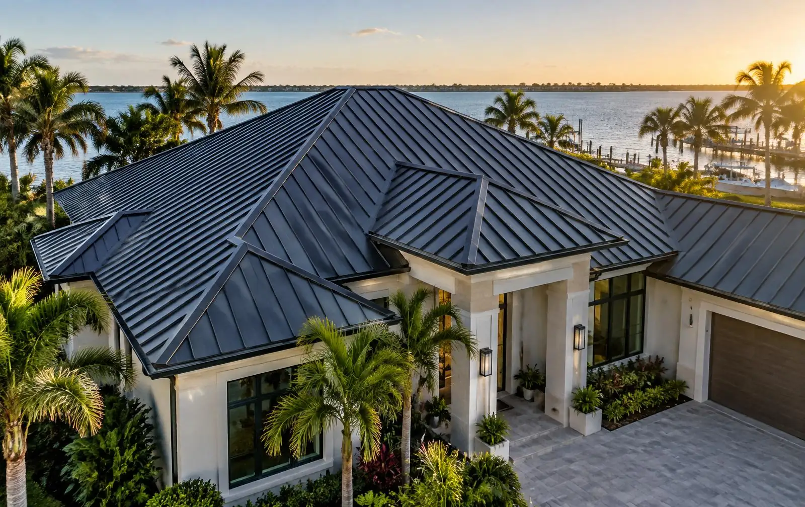 Dark charcoal standing seam metal roof
